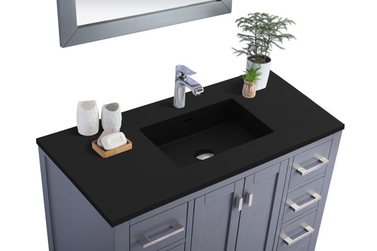 Laviva - Wilson 42" Grey Bathroom Vanity with Matte Black VIVA Stone Solid Surface Countertop | 313ANG-42G-MB