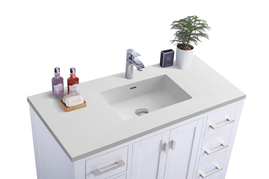 Laviva - Wilson 42" White Bathroom Vanity with Matte White VIVA Stone Solid Surface Countertop | 313ANG-42W-MW