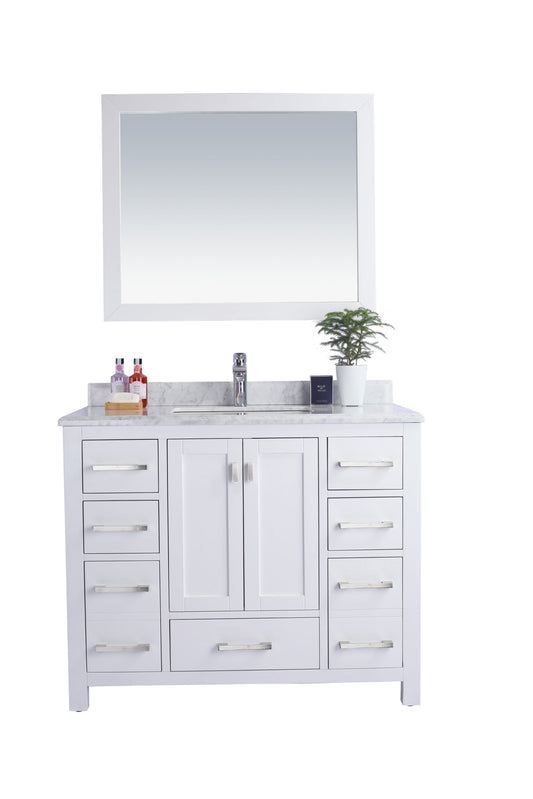 Laviva - Wilson 42" White Bathroom Vanity with White Carrara Marble Countertop | 313ANG-42W-WC