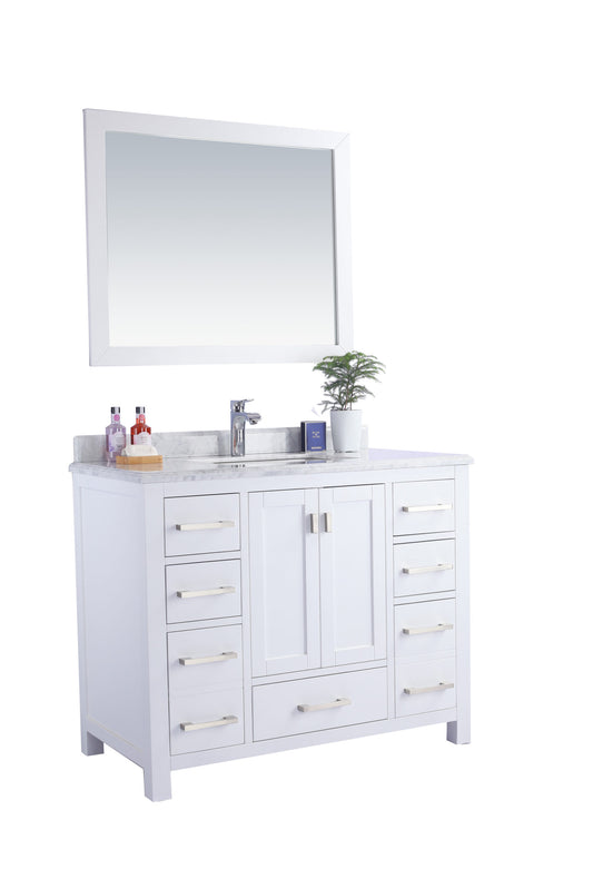 Laviva - Wilson 42" White Bathroom Vanity with White Carrara Marble Countertop | 313ANG-42W-WC