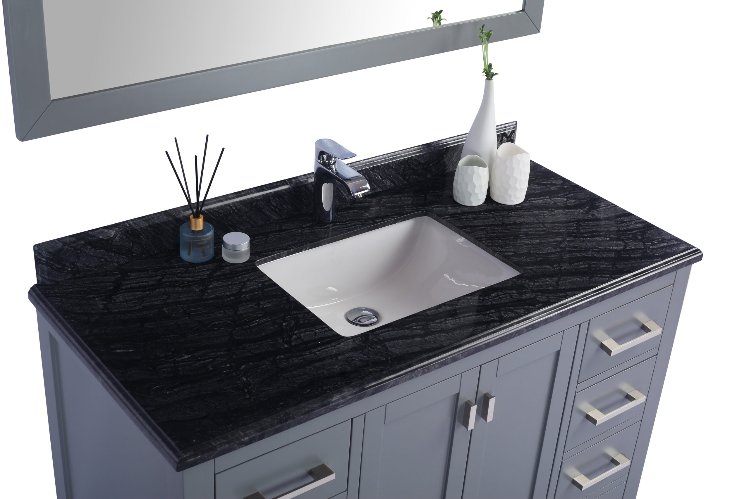 Laviva - Wilson 48" Grey Bathroom Vanity with Black Wood Marble Countertop | 313ANG-48G-BW