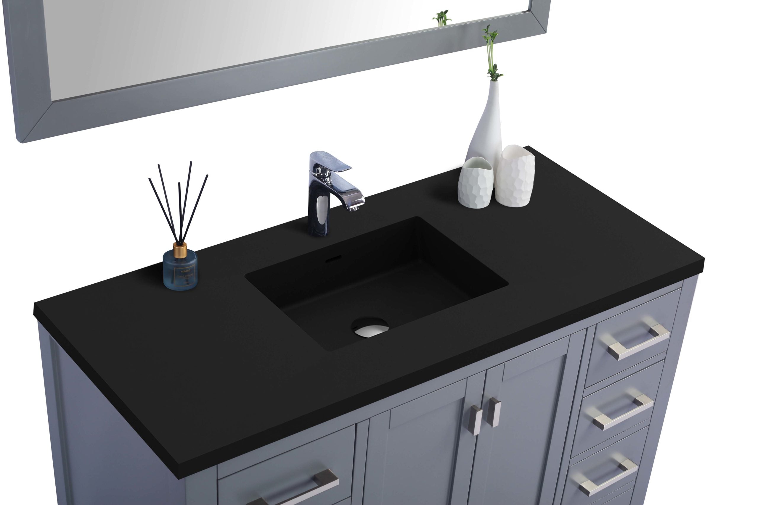 Laviva - Wilson 48" Grey Bathroom Vanity with Matte Black VIVA Stone Solid Surface Countertop | 313ANG-48G-MB