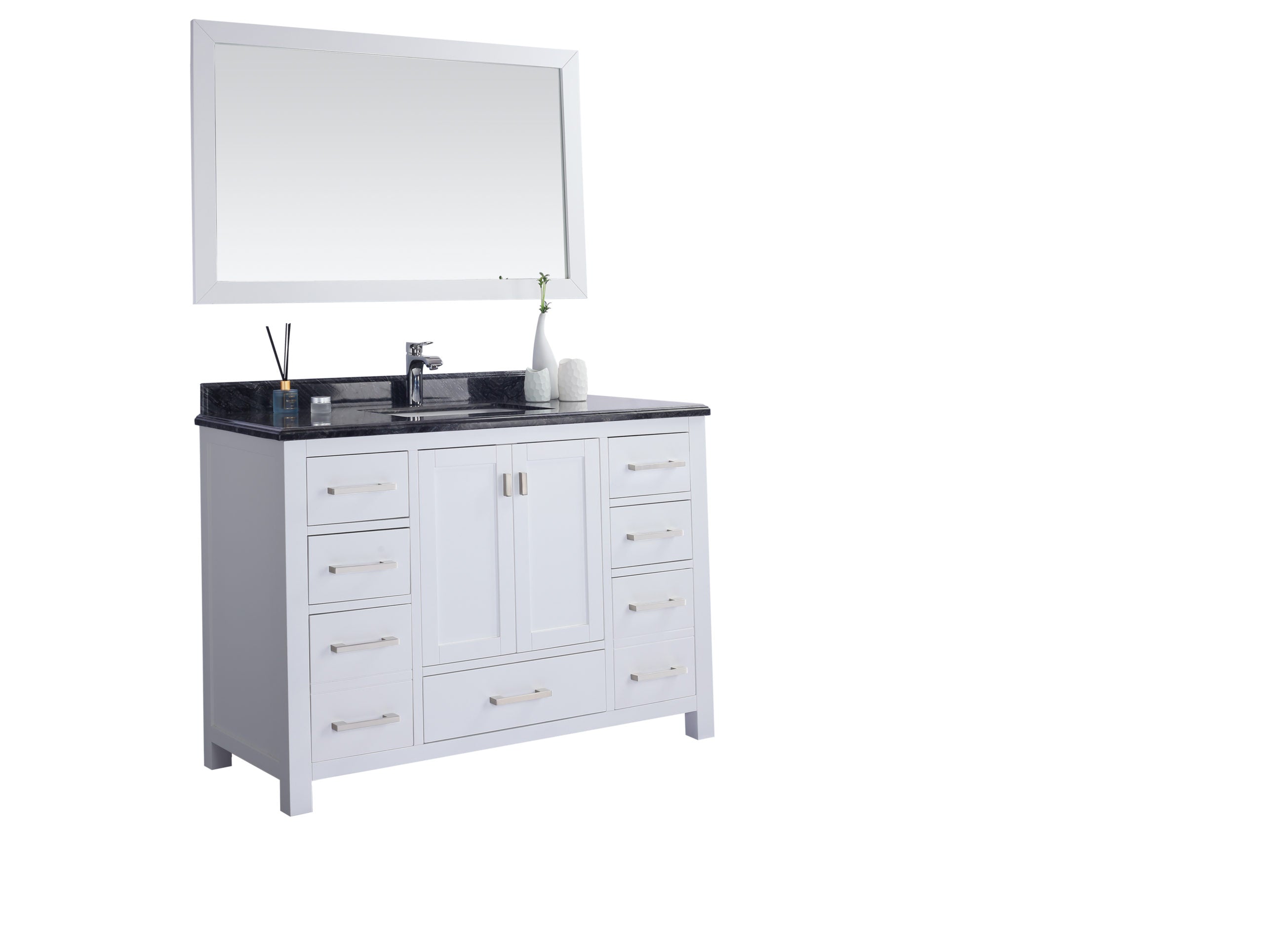 Laviva - Wilson 48" White Bathroom Vanity with Black Wood Marble Countertop | 313ANG-48W-BW