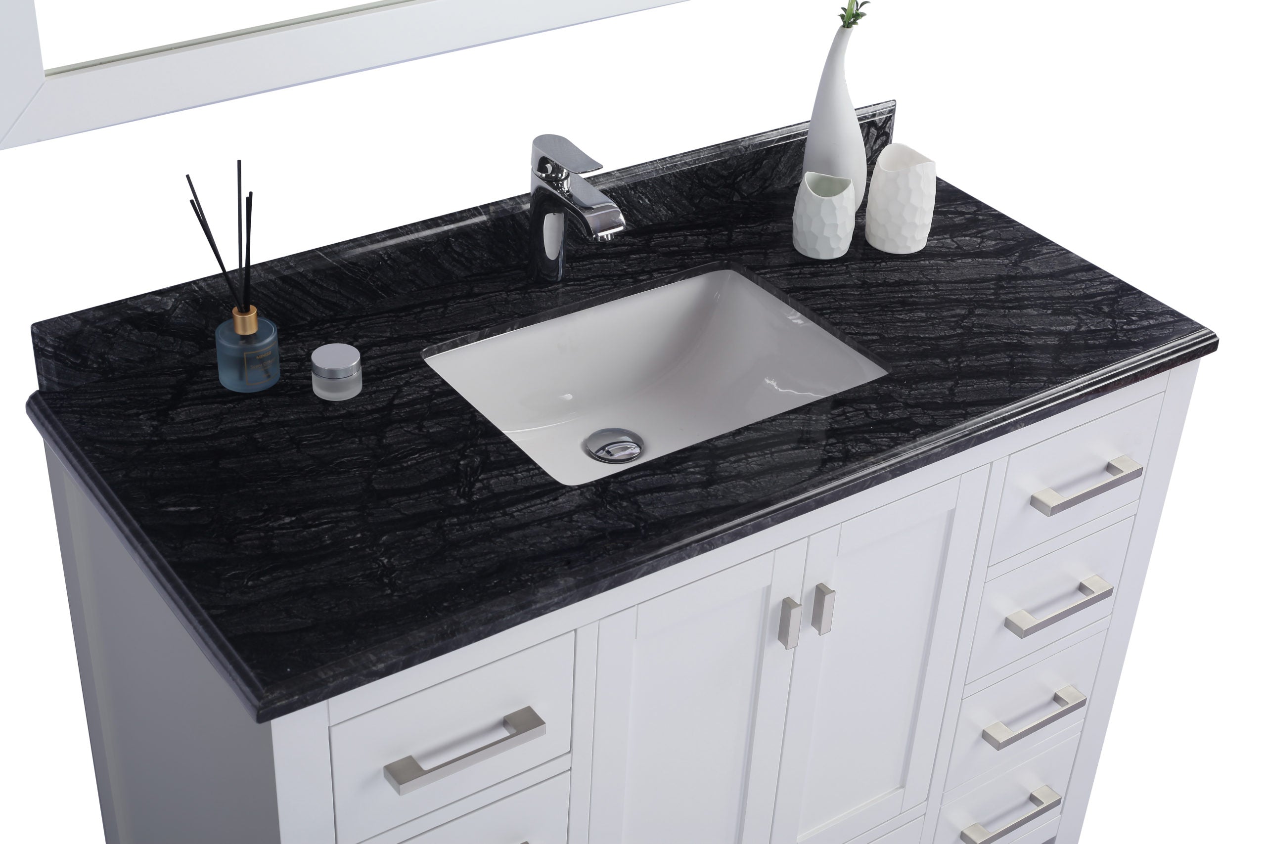 Laviva - Wilson 48" White Bathroom Vanity with Black Wood Marble Countertop | 313ANG-48W-BW