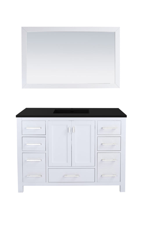 Laviva - Wilson 48" White Bathroom Vanity with Matte Black VIVA Stone Solid Surface Countertop | 313ANG-48W-MB