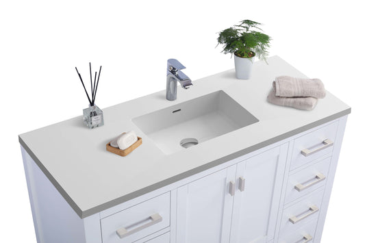 Laviva - Wilson 48" White Bathroom Vanity with Matte White VIVA Stone Solid Surface Countertop | 313ANG-48W-MW