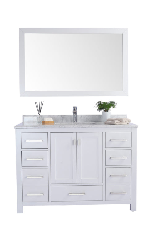 Laviva - Wilson 48" White Bathroom Vanity with White Carrara Marble Countertop | 313ANG-48W-WC