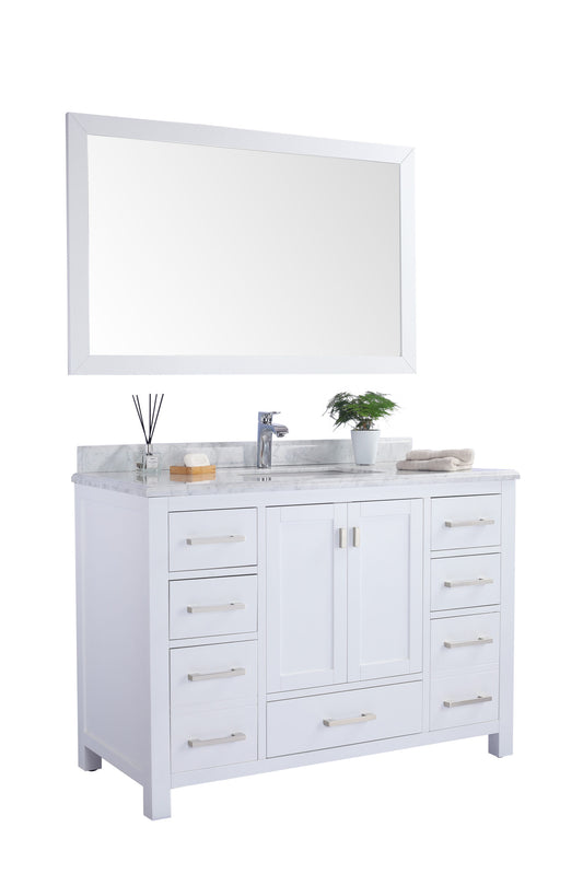 Laviva - Wilson 48" White Bathroom Vanity with White Carrara Marble Countertop | 313ANG-48W-WC