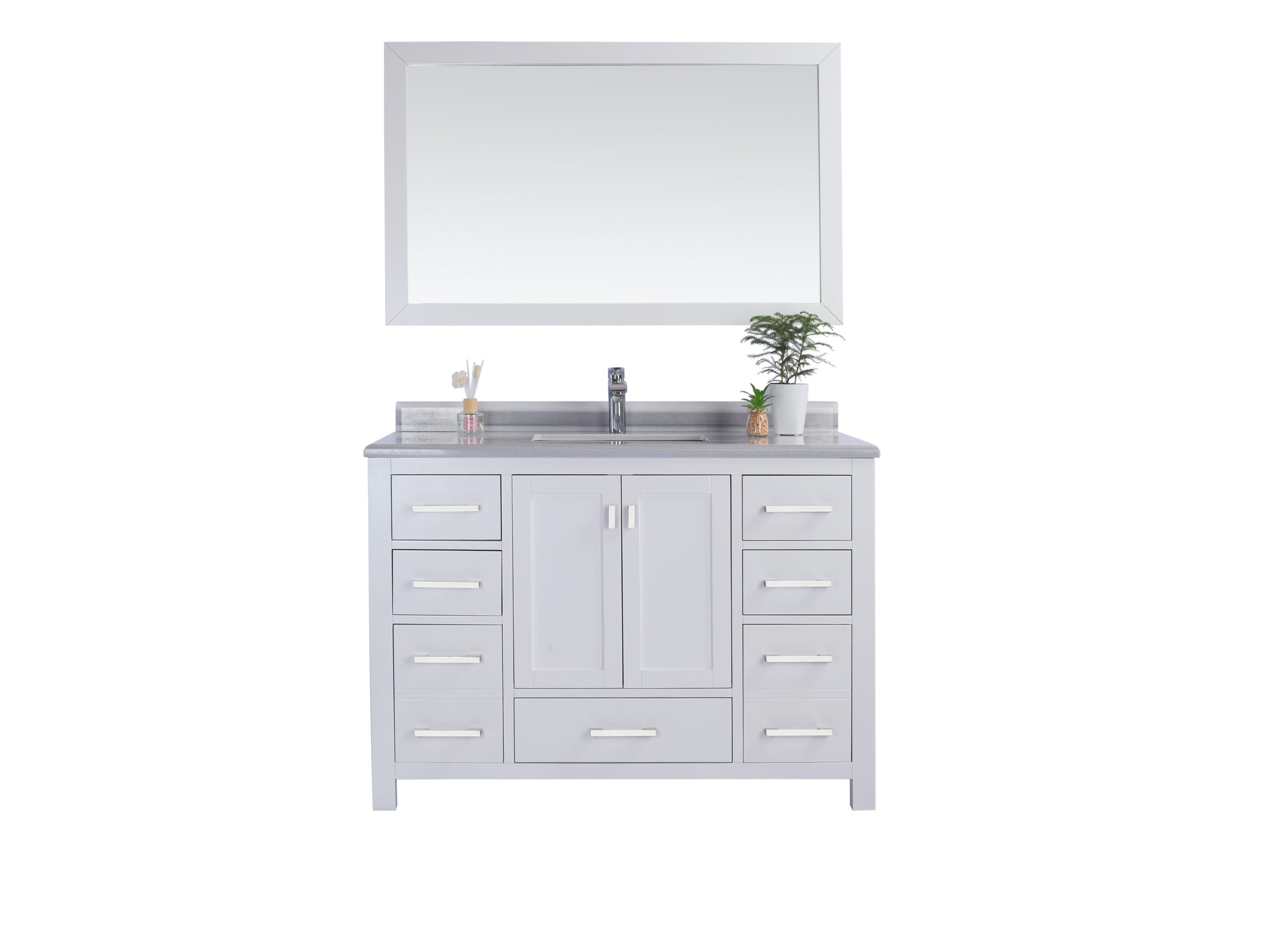 Laviva - Wilson 48" White Bathroom Vanity with White Stripes Marble Countertop | 313ANG-48W-WS