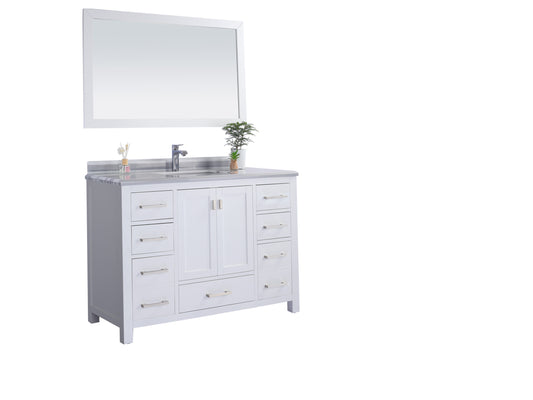 Laviva - Wilson 48" White Bathroom Vanity with White Stripes Marble Countertop | 313ANG-48W-WS