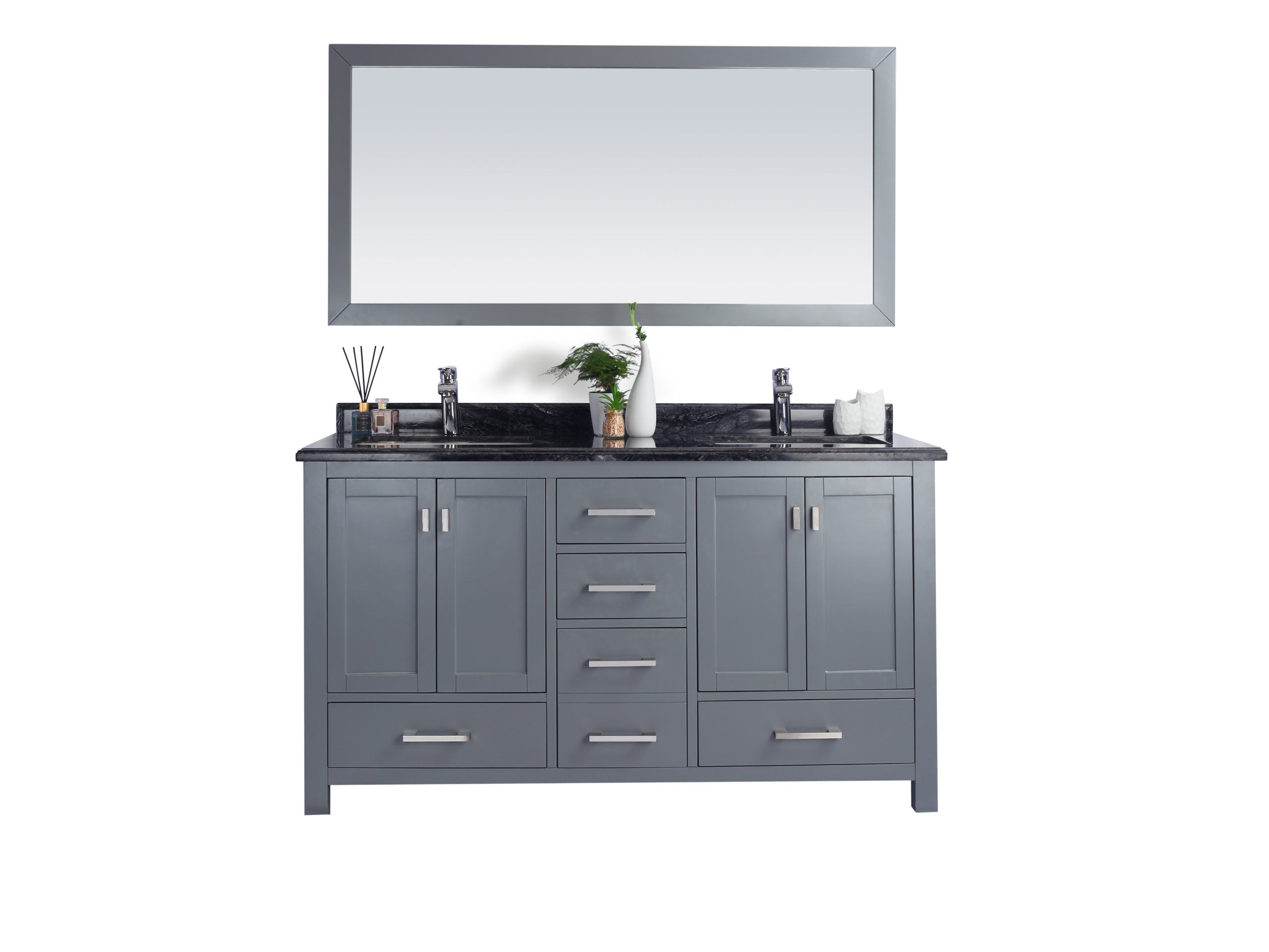 Laviva - Wilson 60" Grey Double Sink Bathroom Vanity with Black Wood Marble Countertop | 313ANG-60G-BW