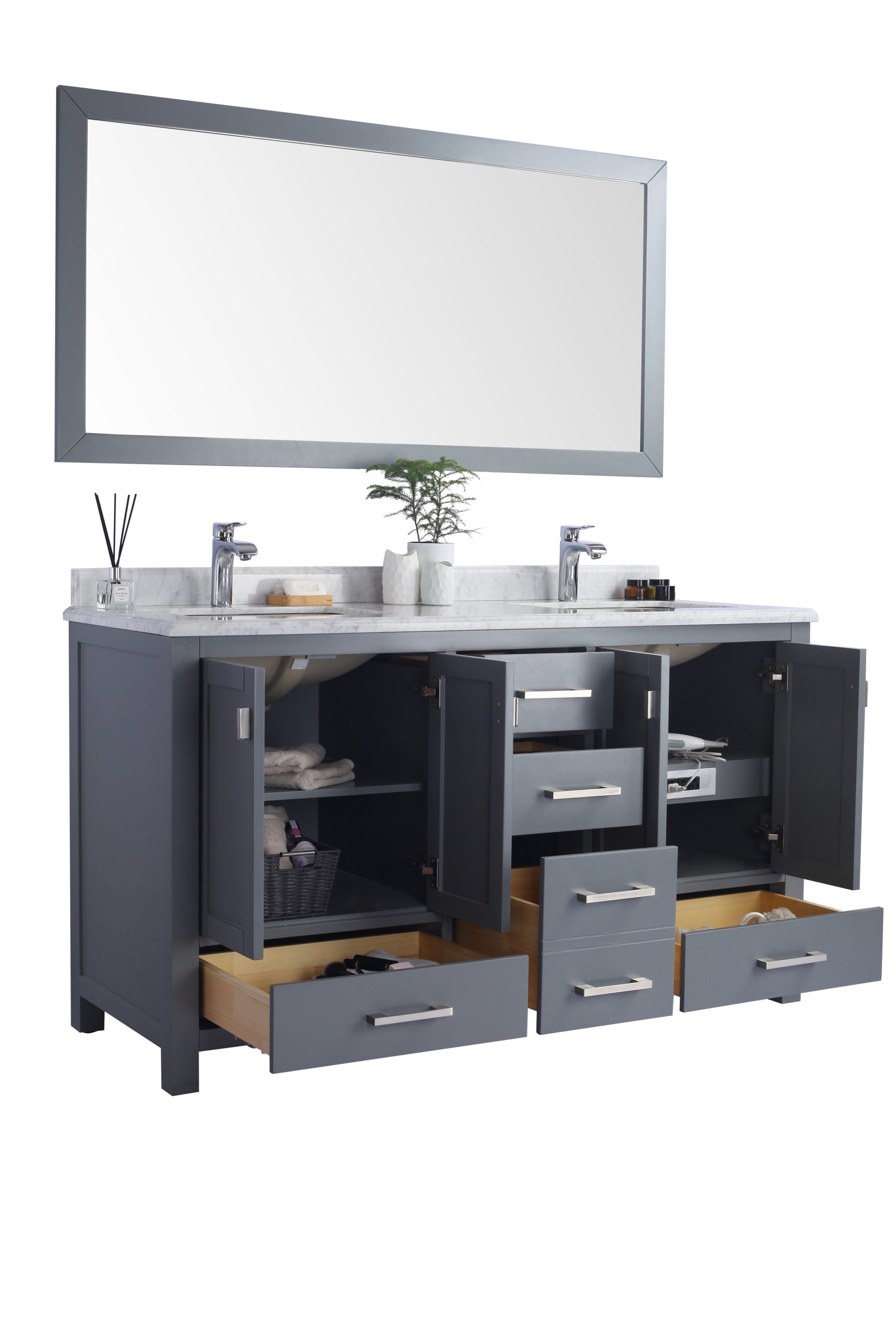 Laviva - Wilson 60" Grey Double Sink Bathroom Vanity with Black Wood Marble Countertop | 313ANG-60G-BW