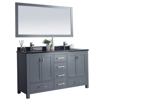 Laviva - Wilson 60" Grey Double Sink Bathroom Vanity with Black Wood Marble Countertop | 313ANG-60G-BW