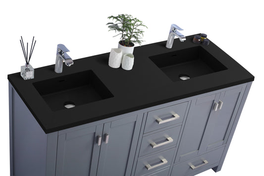 Laviva - Wilson 60" Grey Double Sink Bathroom Vanity with Matte Black VIVA Stone Solid Surface Countertop | 313ANG-60G-MB