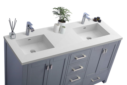 Laviva - Wilson 60" Grey Double Sink Bathroom Vanity with Matte White VIVA Stone Solid Surface Countertop | 313ANG-60G-MW