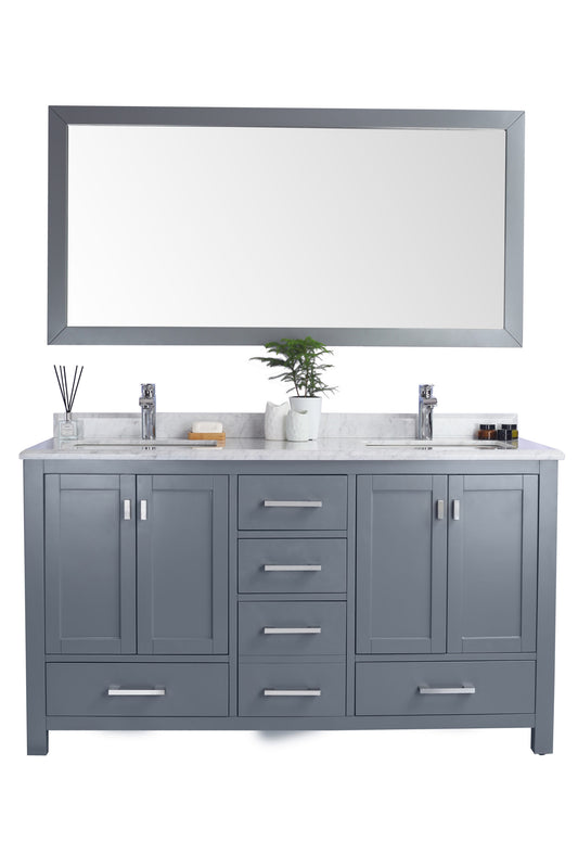 Laviva - Wilson 60" Grey Double Sink Bathroom Vanity with White Carrara Marble Countertop | 313ANG-60G-WC