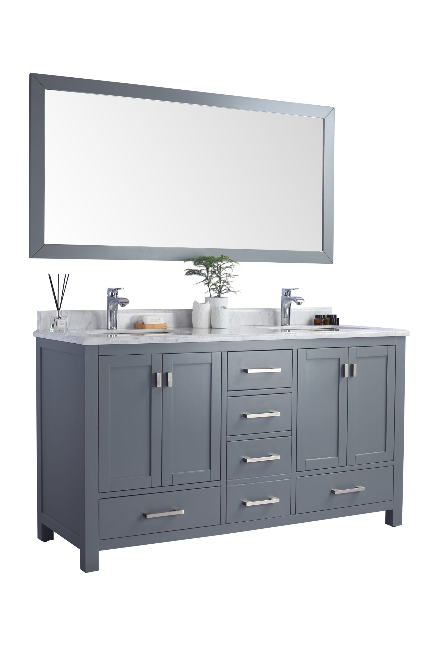 Laviva - Wilson 60" Grey Double Sink Bathroom Vanity with White Carrara Marble Countertop | 313ANG-60G-WC