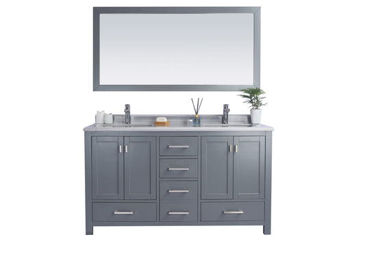 Laviva - Wilson 60" Grey Double Sink Bathroom Vanity with White Stripes Marble Countertop | 313ANG-60G-WS