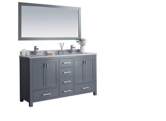 Laviva - Wilson 60" Grey Double Sink Bathroom Vanity with White Stripes Marble Countertop | 313ANG-60G-WS