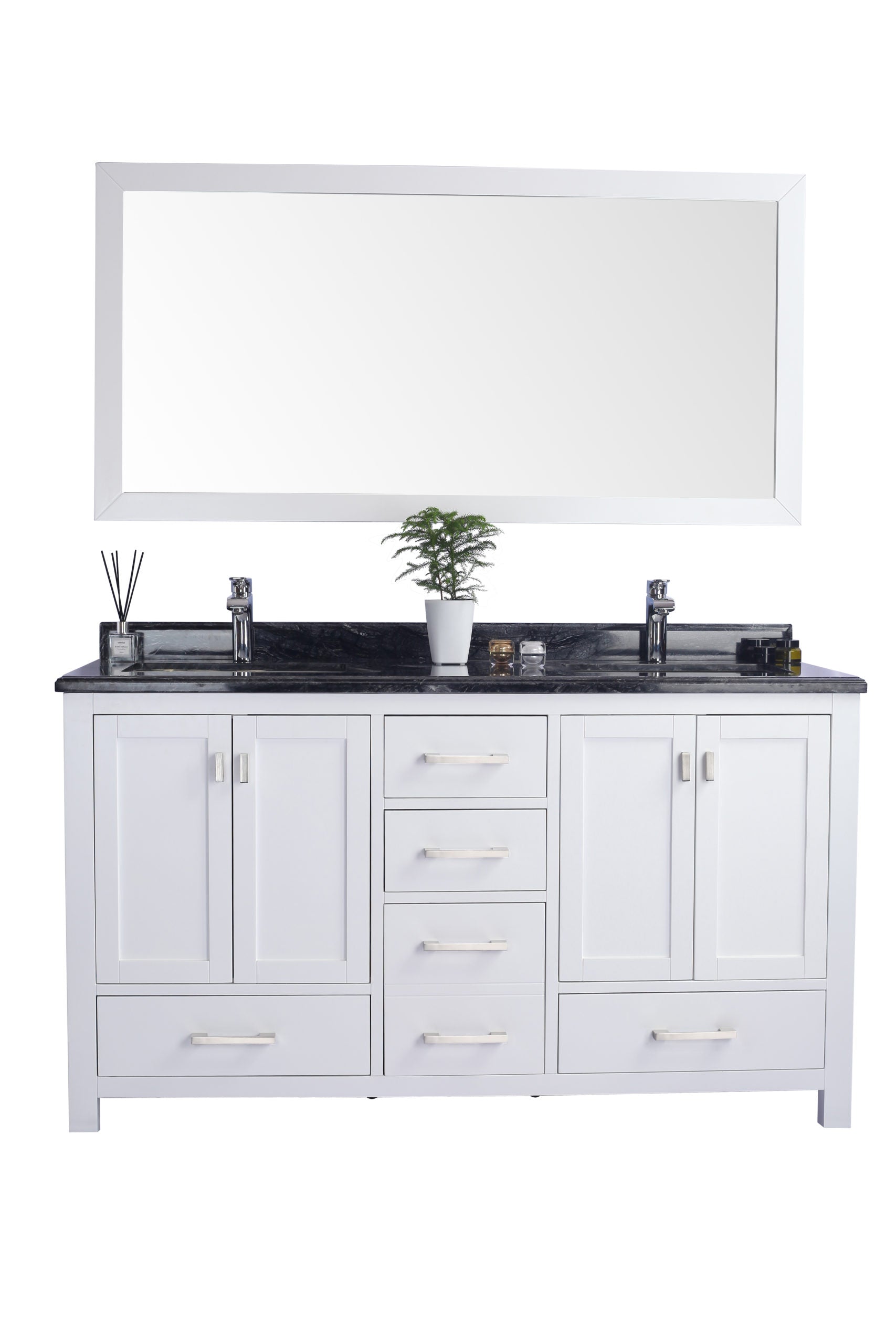 Laviva - Wilson 60" White Double Sink Bathroom Vanity with Black Wood Marble Countertop | 313ANG-60W-BW