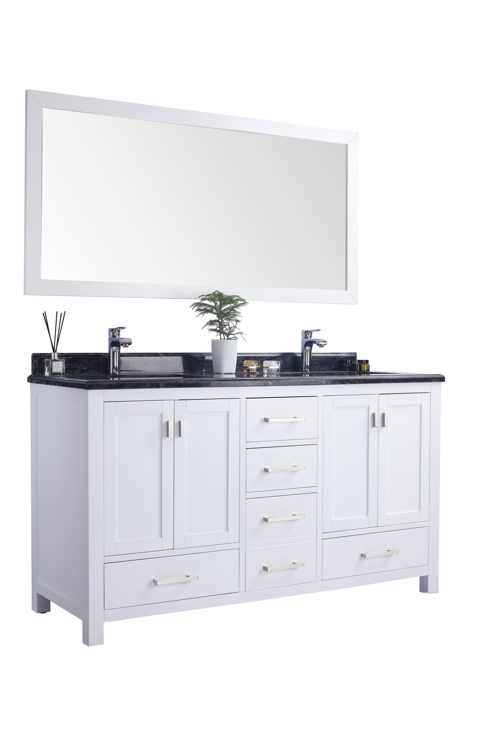 Laviva - Wilson 60" White Double Sink Bathroom Vanity with Black Wood Marble Countertop | 313ANG-60W-BW