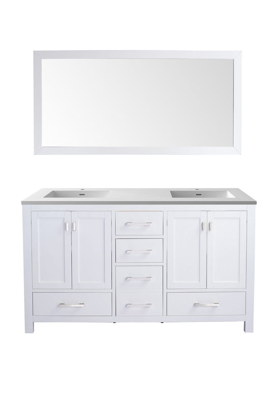 Laviva - Wilson 60" White Double Sink Bathroom Vanity with Matte White VIVA Stone Solid Surface Countertop | 313ANG-60W-MW