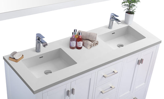 Laviva - Wilson 60" White Double Sink Bathroom Vanity with Matte White VIVA Stone Solid Surface Countertop | 313ANG-60W-MW