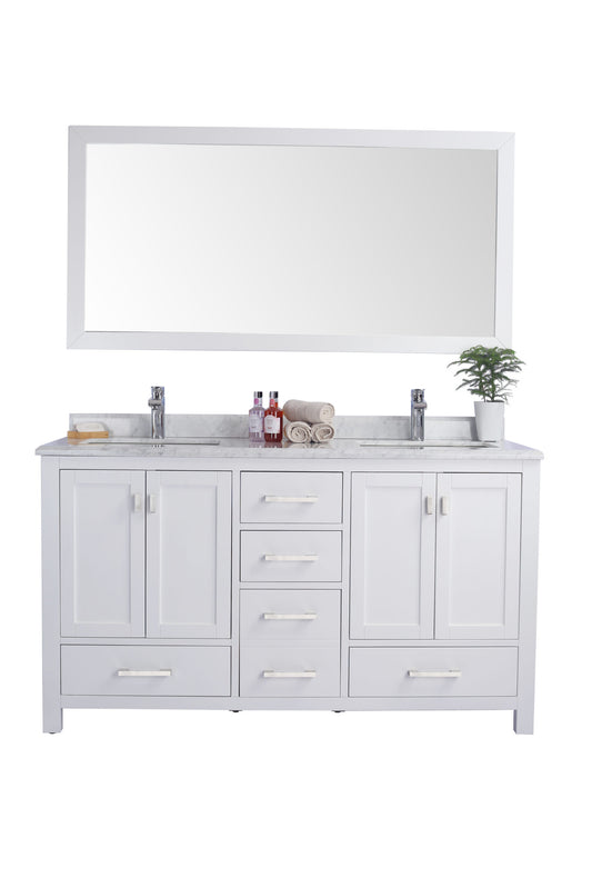 Laviva - Wilson 60" White Double Sink Bathroom Vanity with White Carrara Marble Countertop | 313ANG-60W-WC