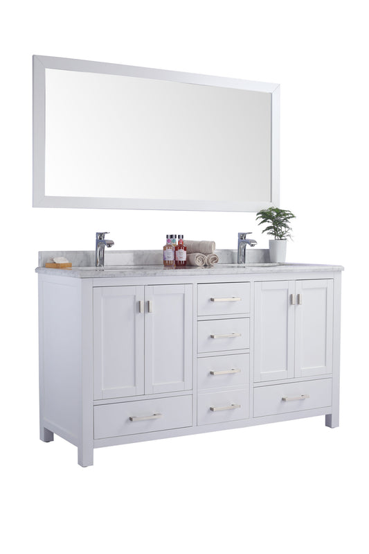 Laviva - Wilson 60" White Double Sink Bathroom Vanity with White Carrara Marble Countertop | 313ANG-60W-WC