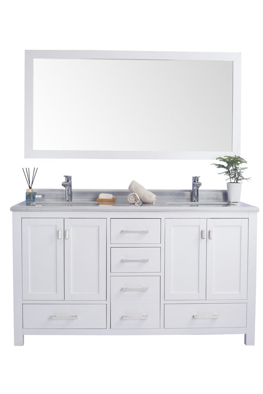 Laviva - Wilson 60" White Double Sink Bathroom Vanity with White Stripes Marble Countertop | 313ANG-60W-WS