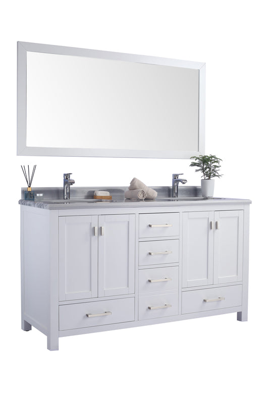 Laviva - Wilson 60" White Double Sink Bathroom Vanity with White Stripes Marble Countertop | 313ANG-60W-WS