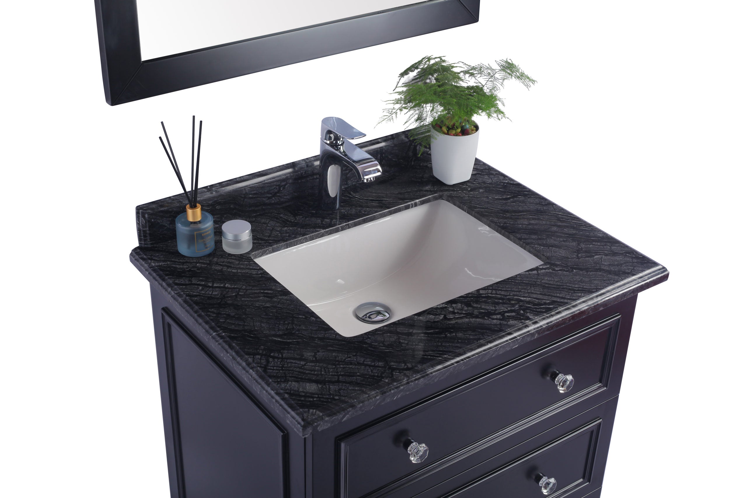 Laviva - Luna 30" Espresso Bathroom Vanity with Black Wood Marble Countertop | 313DVN-30E-BW