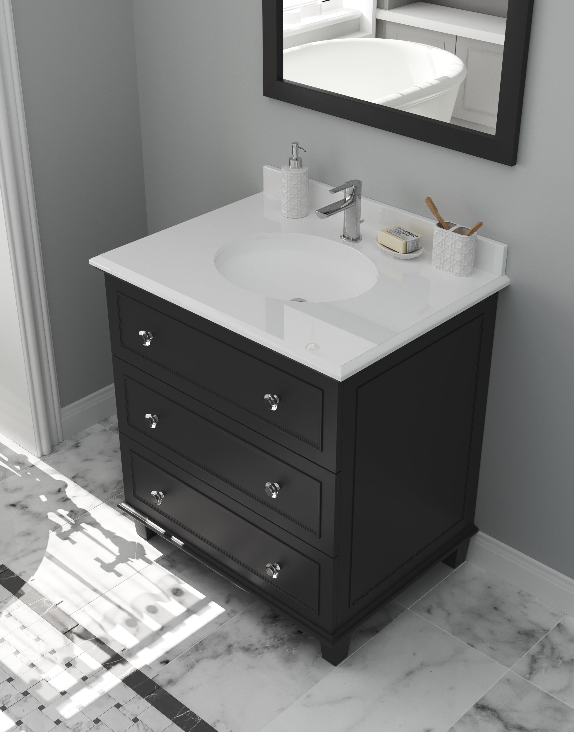 Laviva - Luna 30" Espresso Bathroom Vanity with Pure White Phoenix Stone Countertop | 313DVN-30E-PW