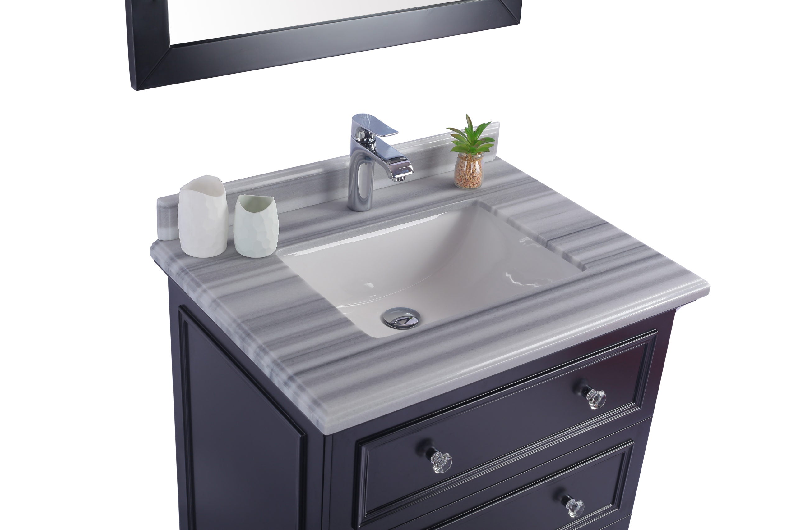 Laviva - Luna 30" Espresso Bathroom Vanity with White Stripes Marble Countertop | 313DVN-30E-WS