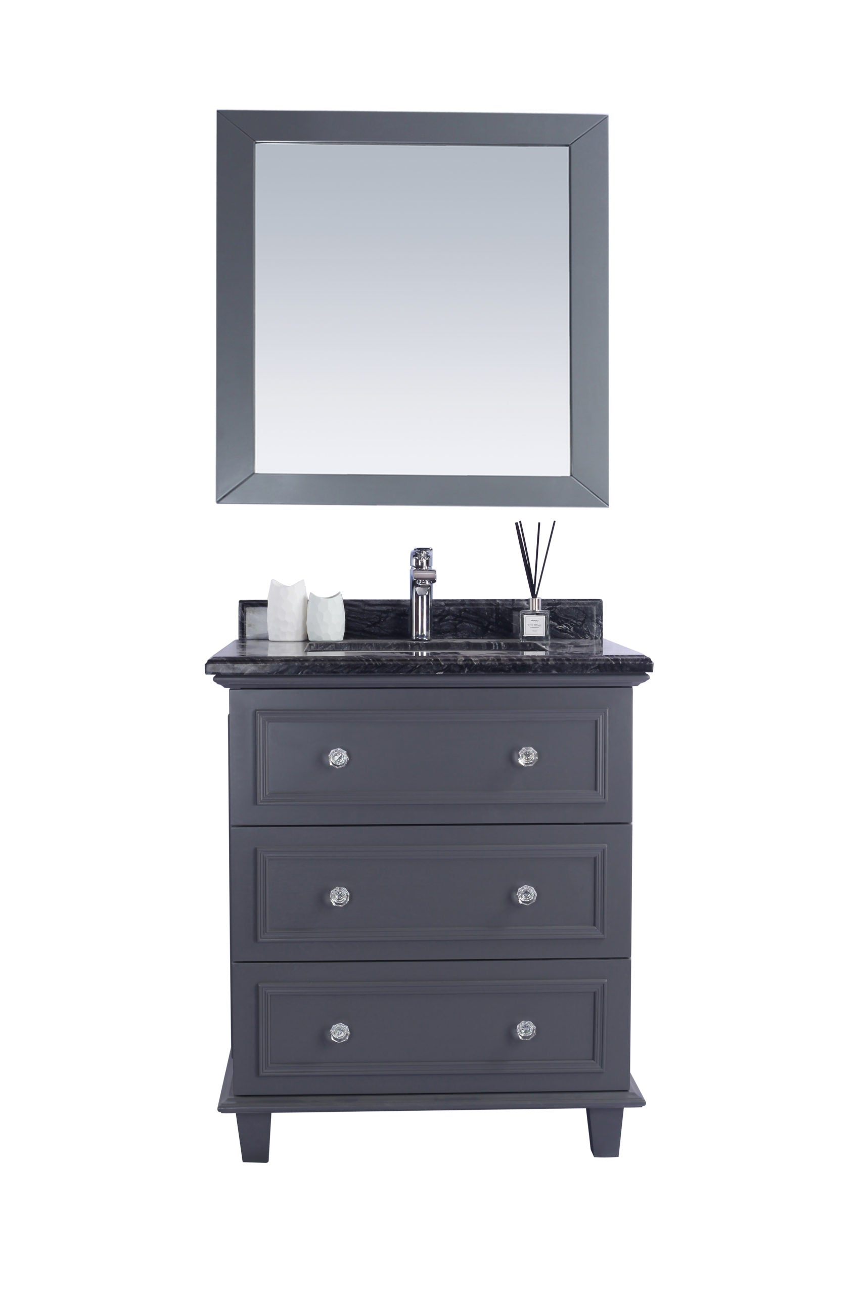 Laviva - Luna 30" Maple Grey Bathroom Vanity with Black Wood Marble Countertop | 313DVN-30G-BW