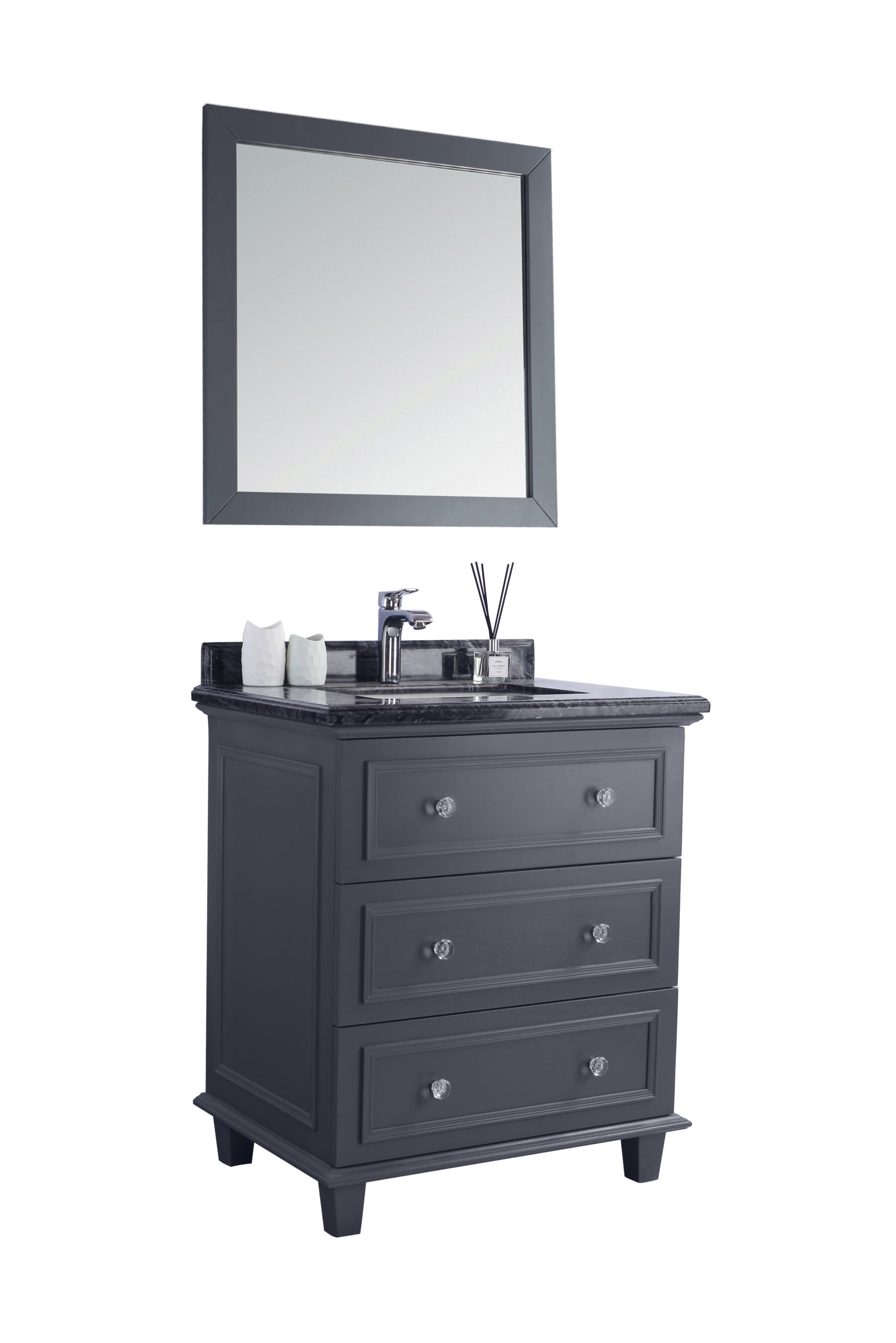 Laviva - Luna 30" Maple Grey Bathroom Vanity with Black Wood Marble Countertop | 313DVN-30G-BW