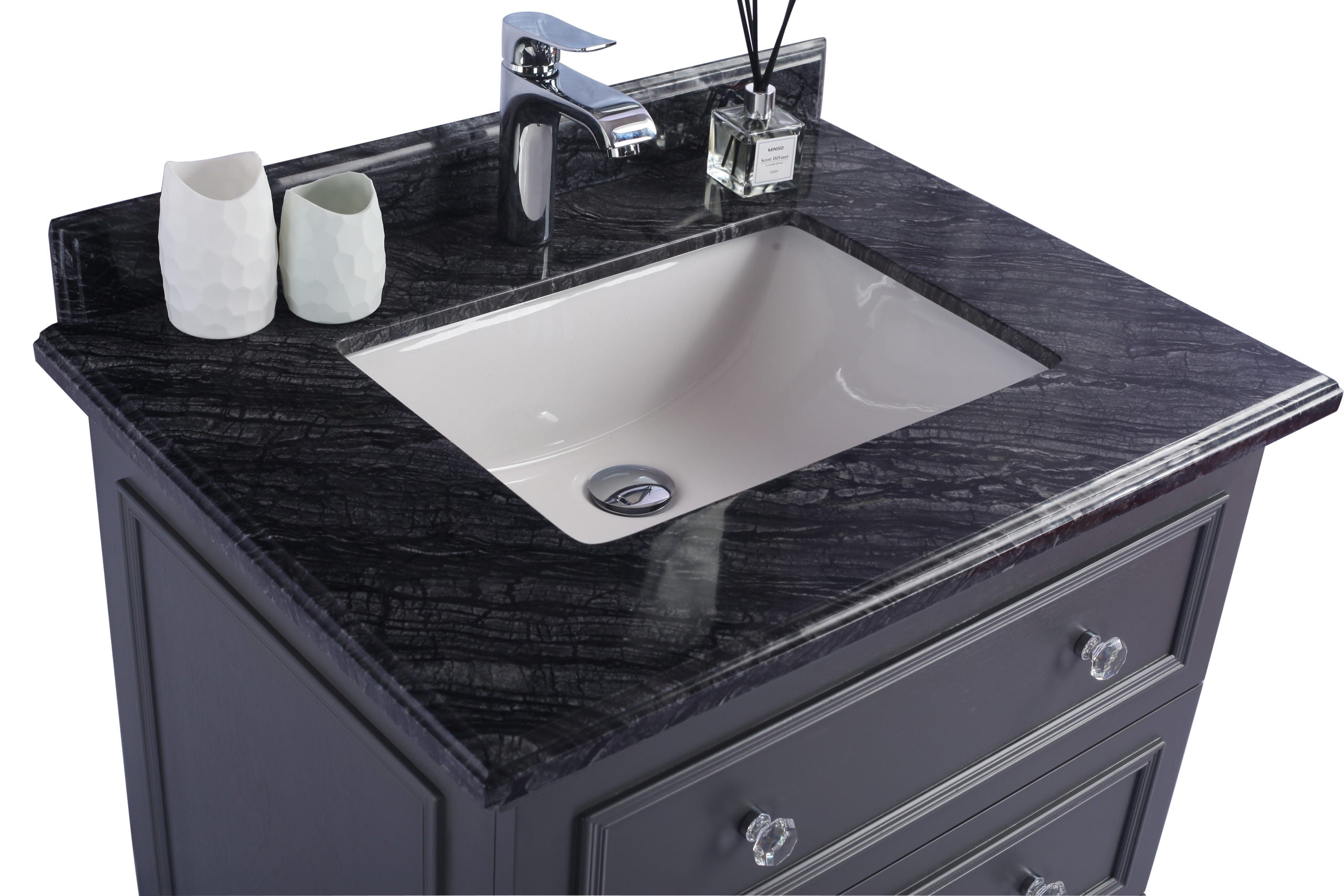 Laviva - Luna 30" Maple Grey Bathroom Vanity with Black Wood Marble Countertop | 313DVN-30G-BW