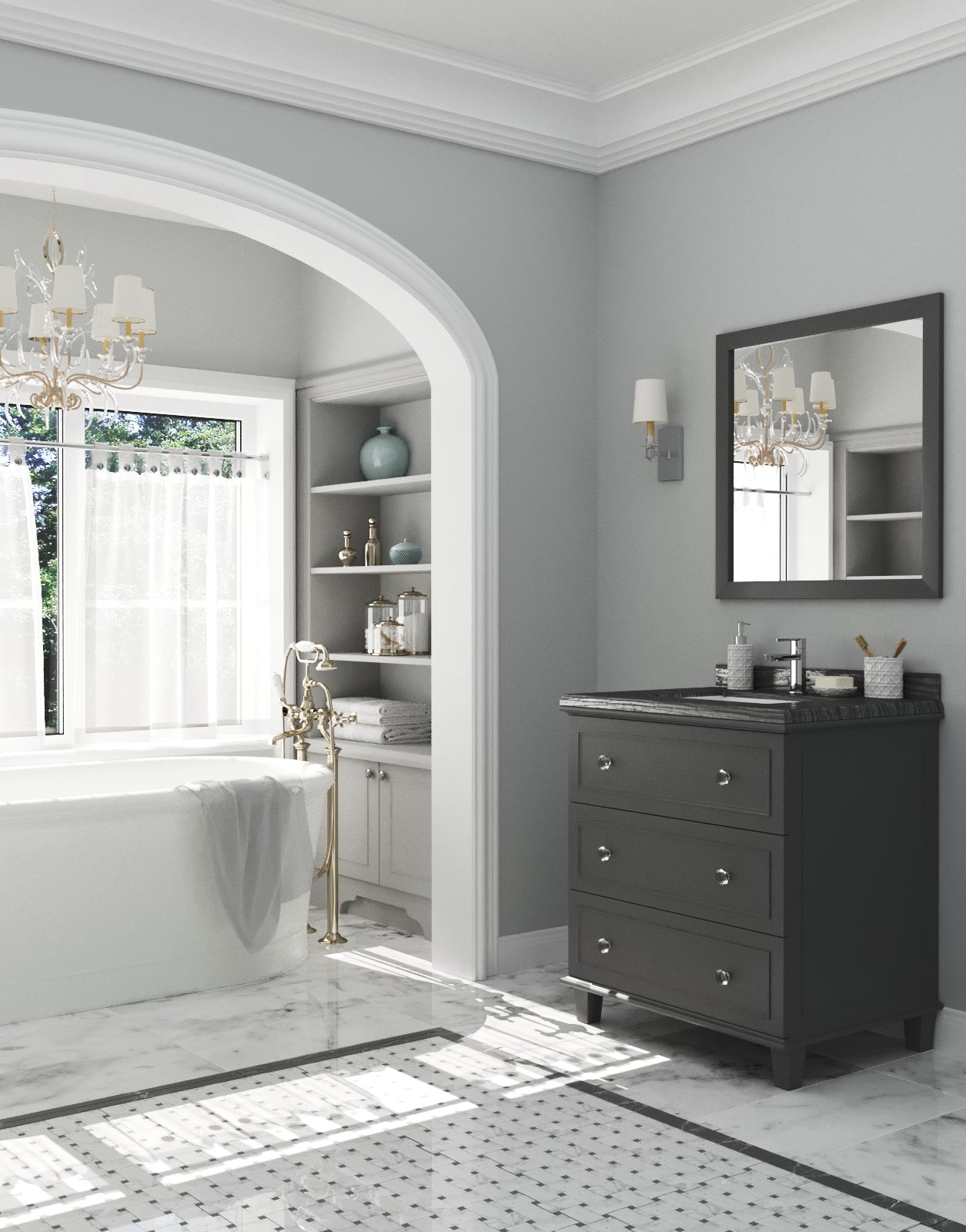 Laviva - Luna 30" Maple Grey Bathroom Vanity with Black Wood Marble Countertop | 313DVN-30G-BW