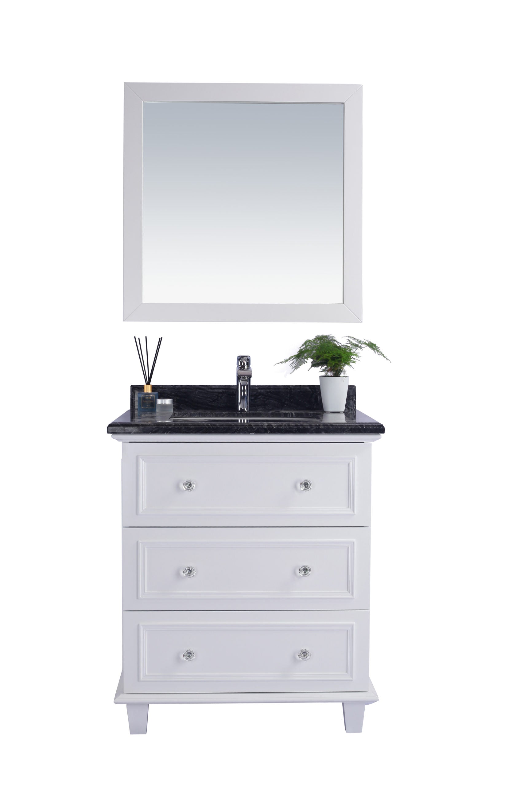 Laviva - Luna 30" White Bathroom Vanity with Black Wood Marble Countertop | 313DVN-30W-BW