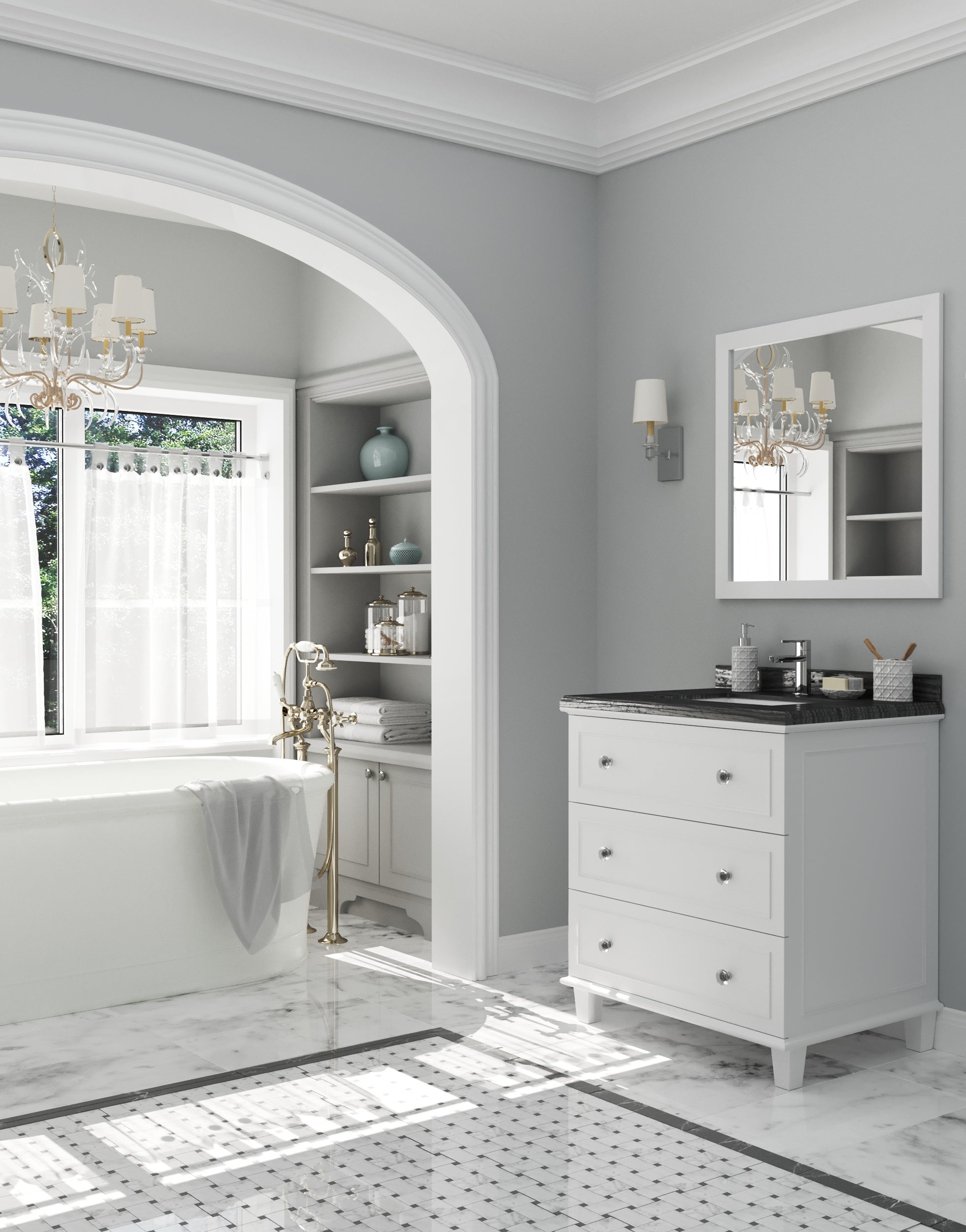 Laviva - Luna 30" White Bathroom Vanity with Black Wood Marble Countertop | 313DVN-30W-BW