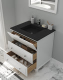 Laviva - Luna 30" White Bathroom Vanity with Matte Black VIVA Stone Solid Surface Countertop | 313DVN-30W-MB