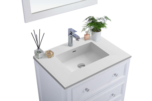 Laviva - Luna 30" White Bathroom Vanity with Matte White VIVA Stone Solid Surface Countertop | 313DVN-30W-MW