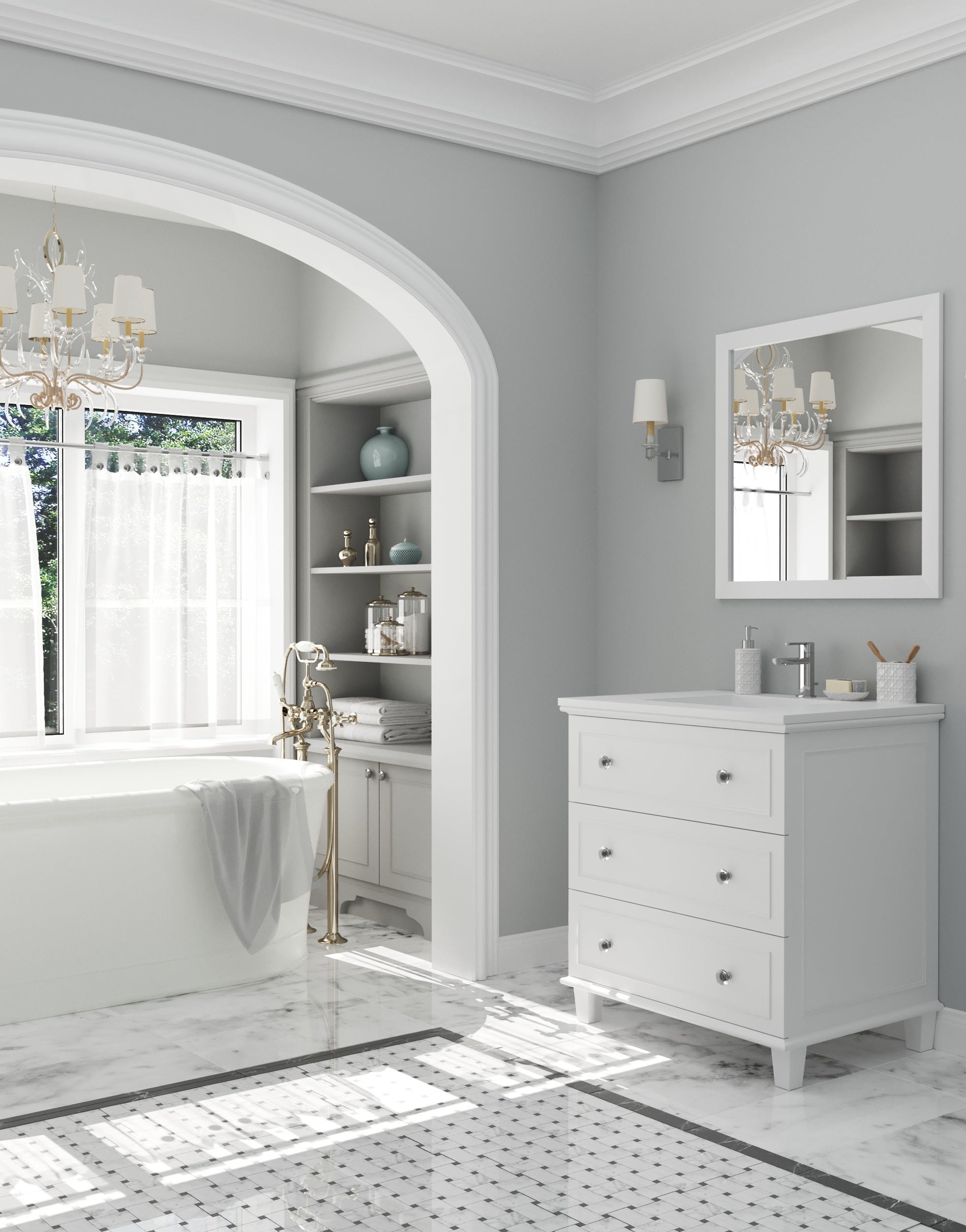 Laviva - Luna 30" White Bathroom Vanity with Matte White VIVA Stone Solid Surface Countertop | 313DVN-30W-MW