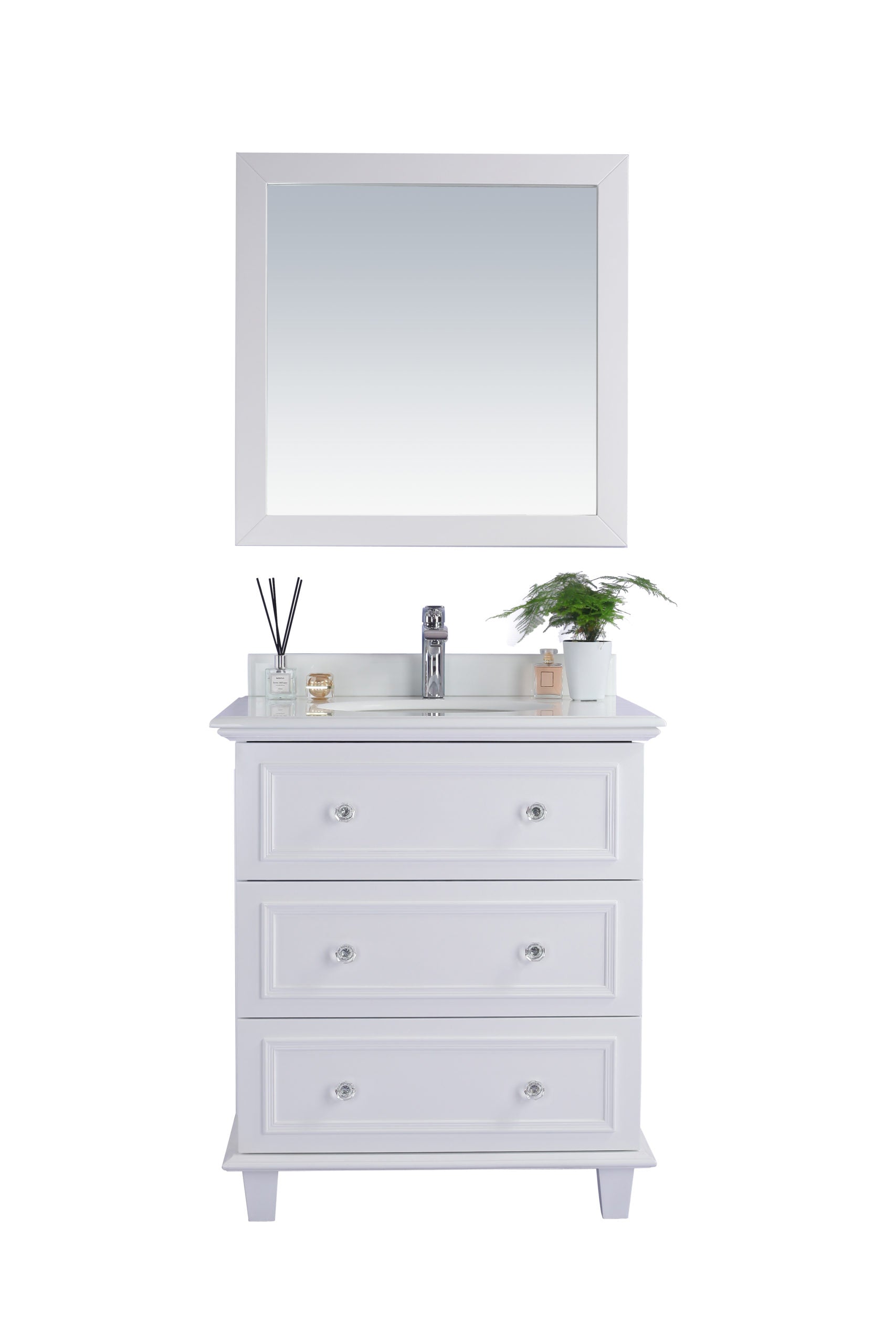 Laviva - Luna 30" White Bathroom Vanity with Pure White Phoenix Stone Countertop | 313DVN-30W-PW