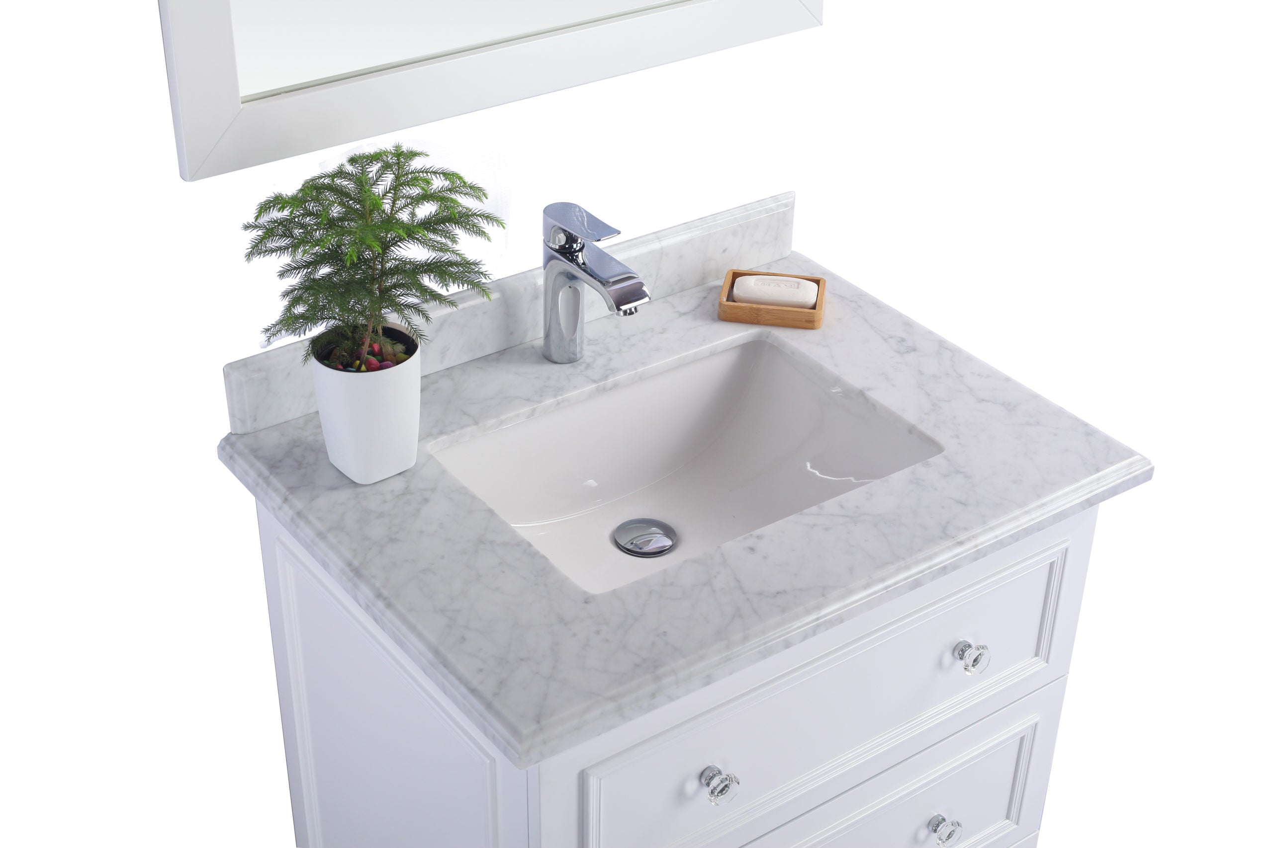 Laviva - Luna 30" White Bathroom Vanity with White Carrara Marble Countertop | 313DVN-30W-WC