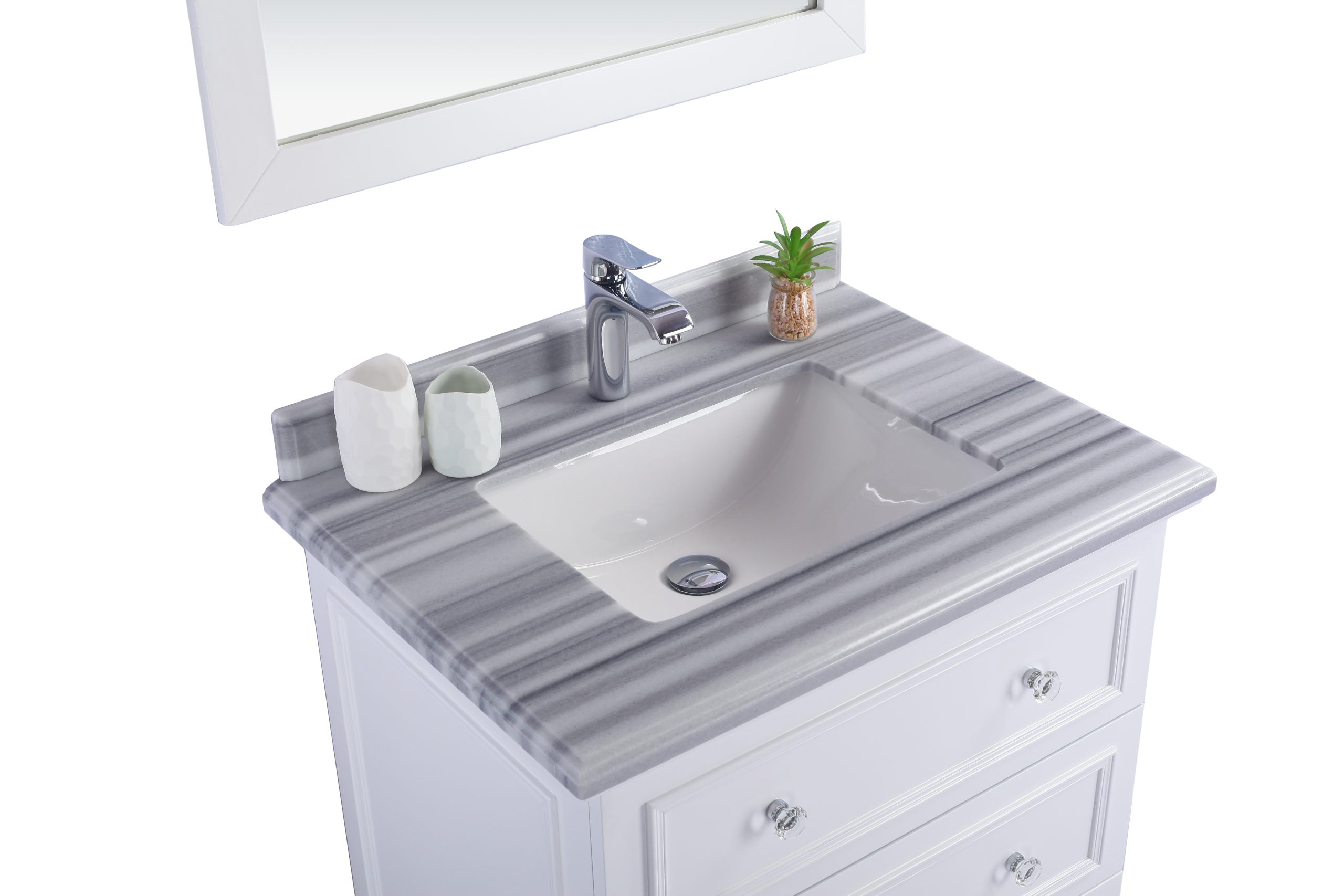 Laviva - Luna 30" White Bathroom Vanity with White Stripes Marble Countertop | 313DVN-30W-WS