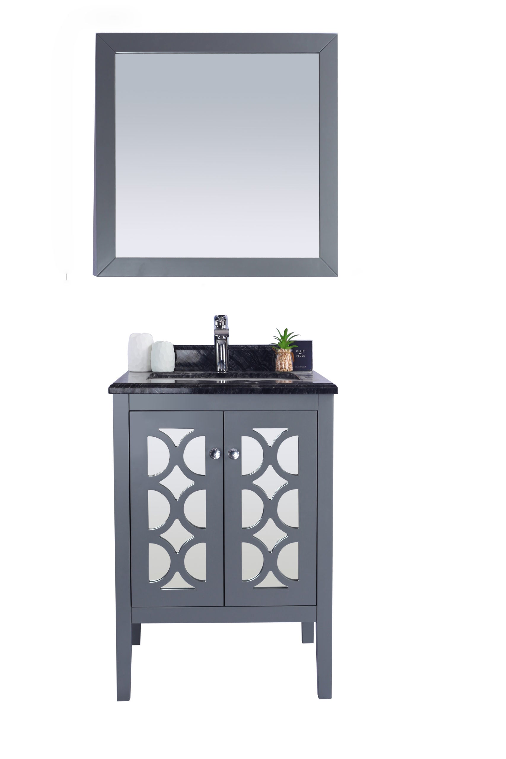 Laviva - Mediterraneo 24" Grey Bathroom Vanity with Black Wood Marble Countertop | 313MKSH-24G-BW