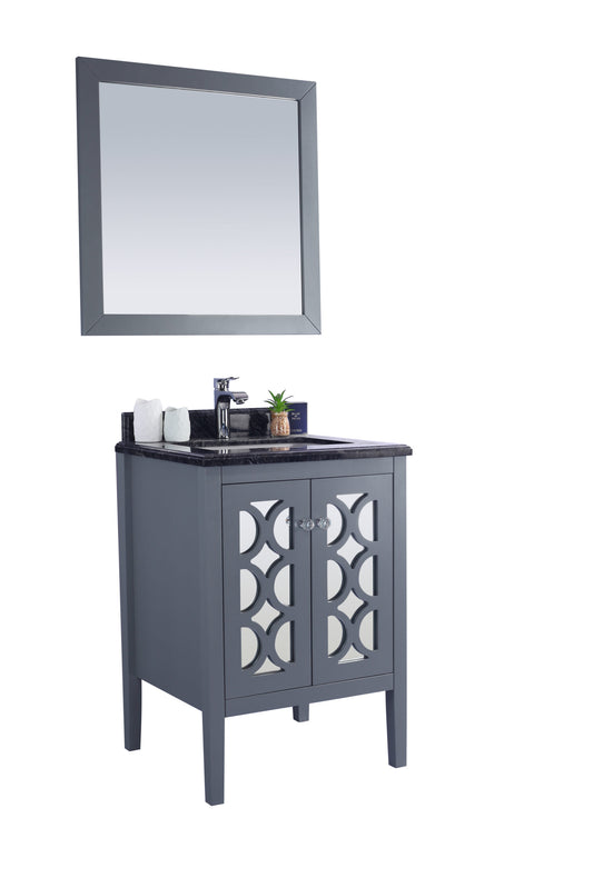 Laviva - Mediterraneo 24" Grey Bathroom Vanity with Black Wood Marble Countertop | 313MKSH-24G-BW