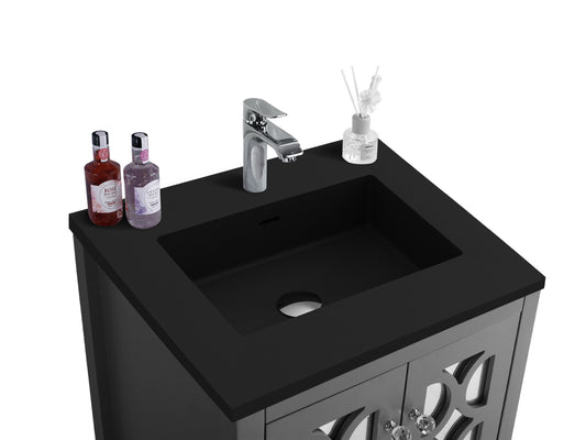 Laviva - Mediterraneo 24" Grey Bathroom Vanity with Matte Black VIVA Stone Solid Surface Countertop | 313MKSH-24G-MB