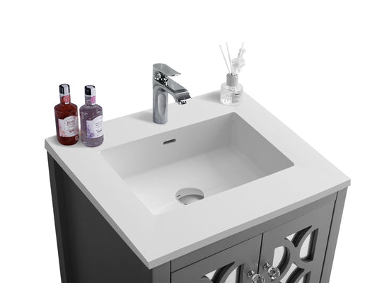 Laviva - Mediterraneo 24" Grey Bathroom Vanity with Matte White VIVA Stone Solid Surface Countertop | 313MKSH-24G-MW